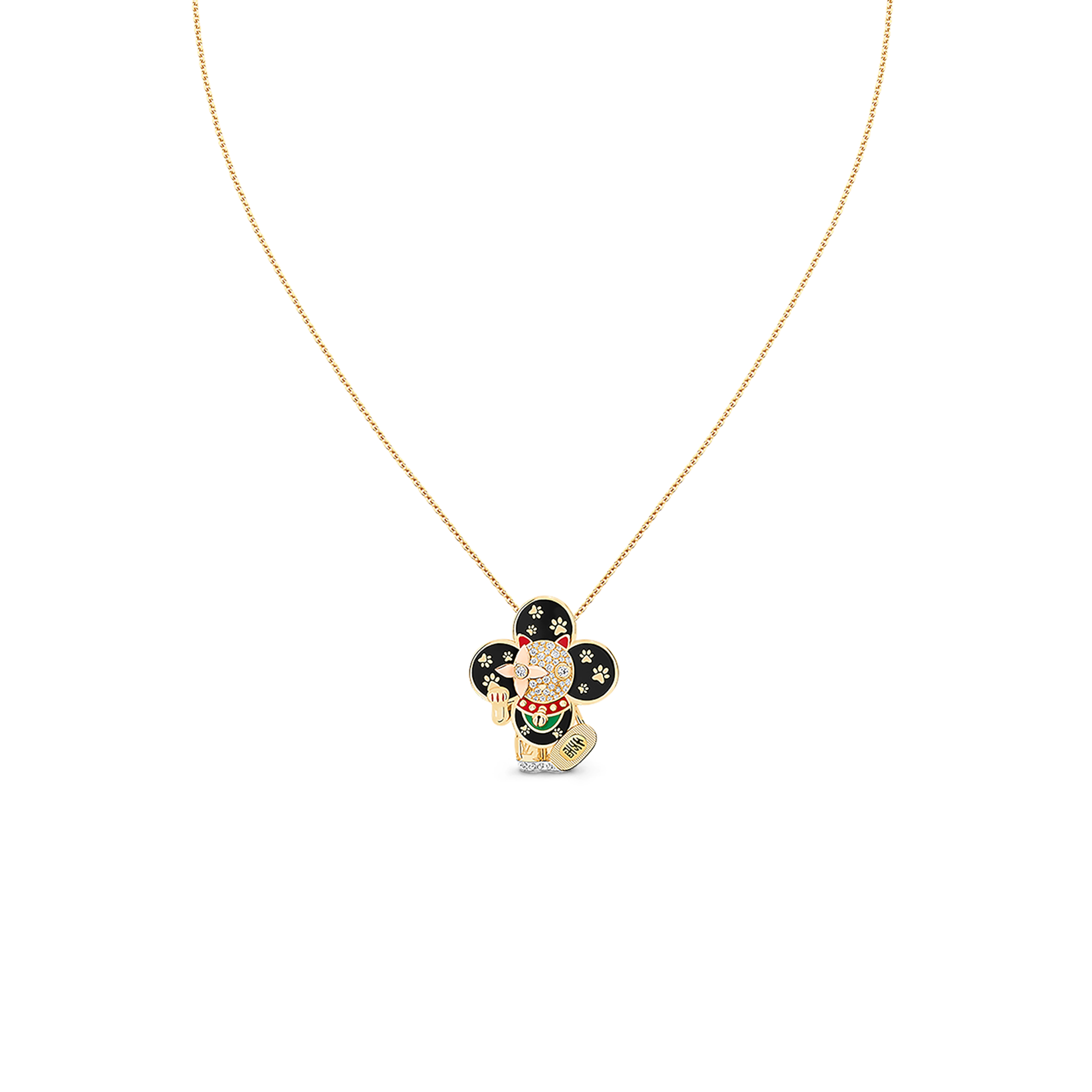 LOUIS VUITTON VIVIENNE MANEKI NEKO PENDANT, 3 GOLDS, LACQUER & DIAMONDS Q93901